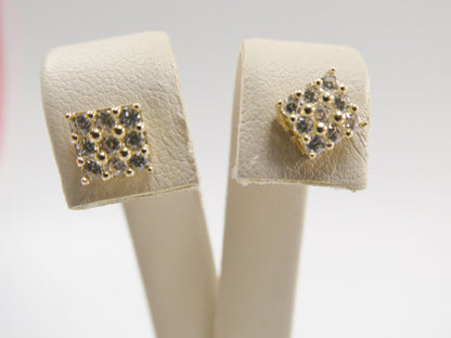 Real 10k Solid Yellow Gold Square Push Post Stud Earrings
