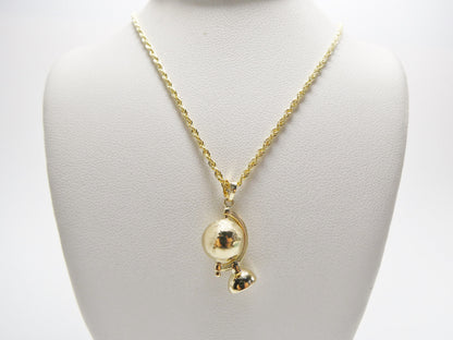 14k Real Solid Yellow Gold Globe Pendent & Robe Necklace