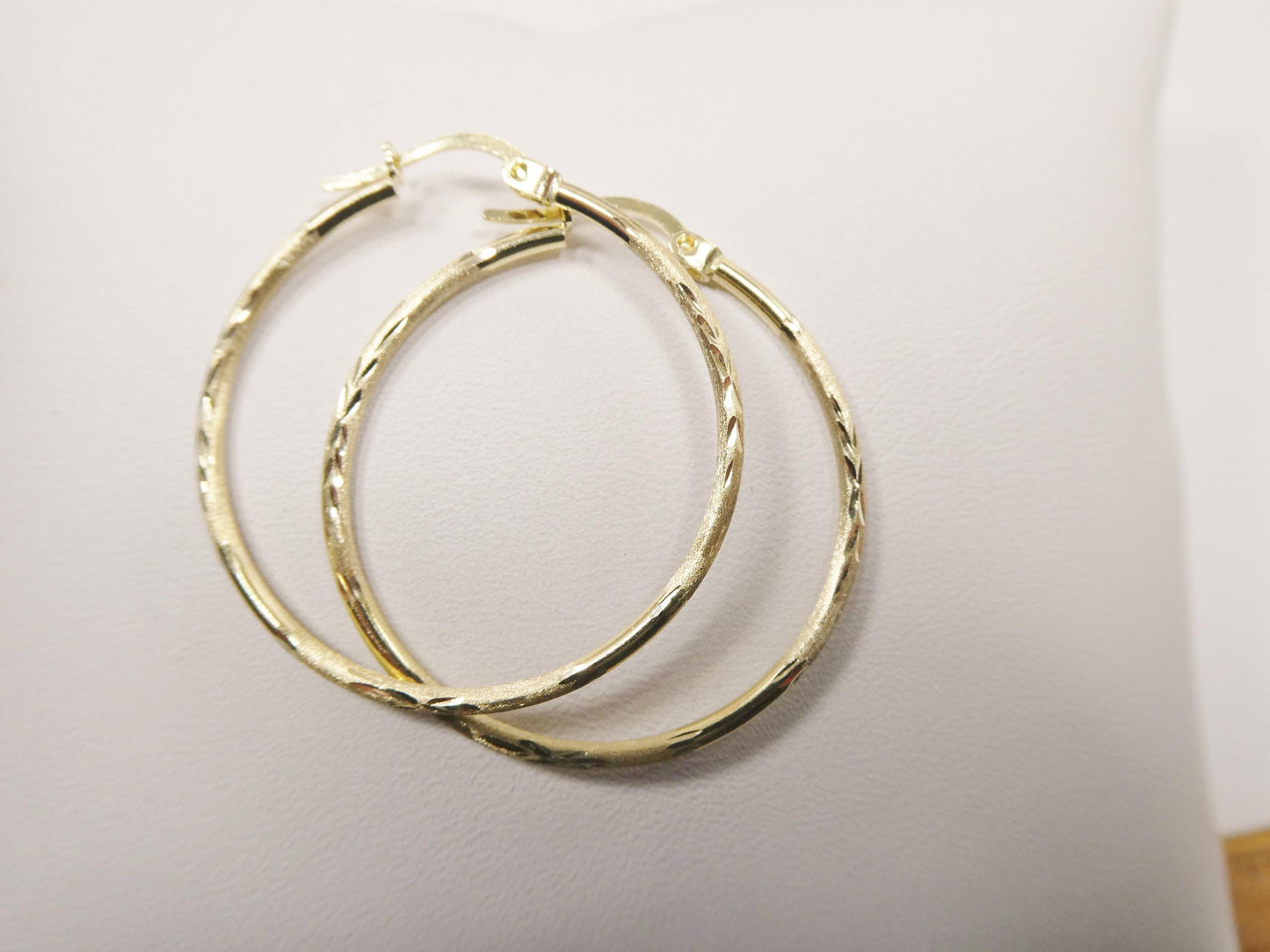 10k real solid yellow gold diamond cut hoop 34mm earrings