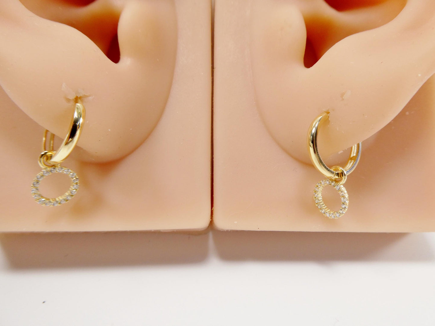 real 10k solid yellow gold circle dropping daith hoop huggie earrings