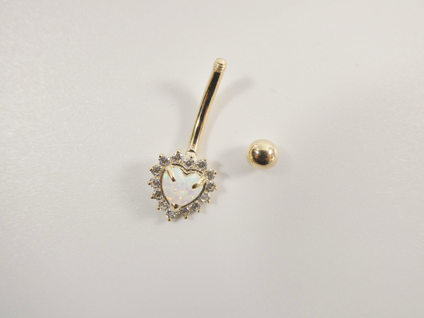 14k real solid yellow gold heart opal belly button ring piercing