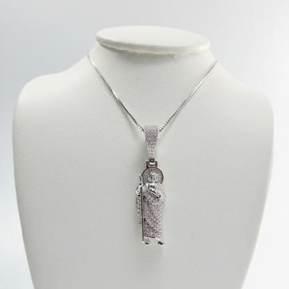 Real 925 Sterling Silver 16 Inch Box Chain And Saint Jude Small Pendent