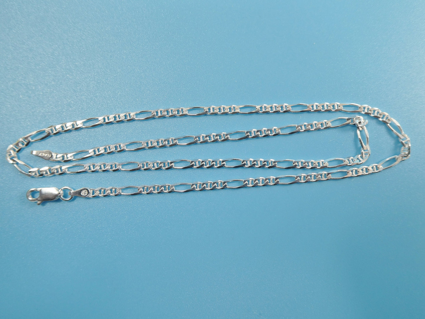 new style real 925 sterling silver 3MM Italian figaro / mariner solid chain lobster lock clasp