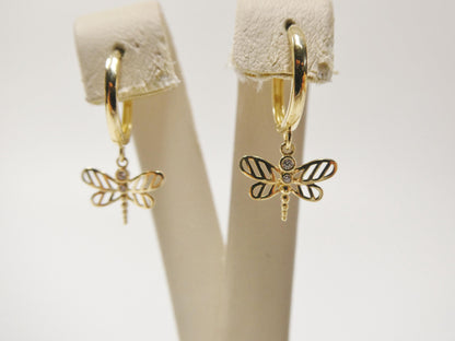 Real 10k Solid Yellow Gold Butterfly Hoop Huggie Earrings