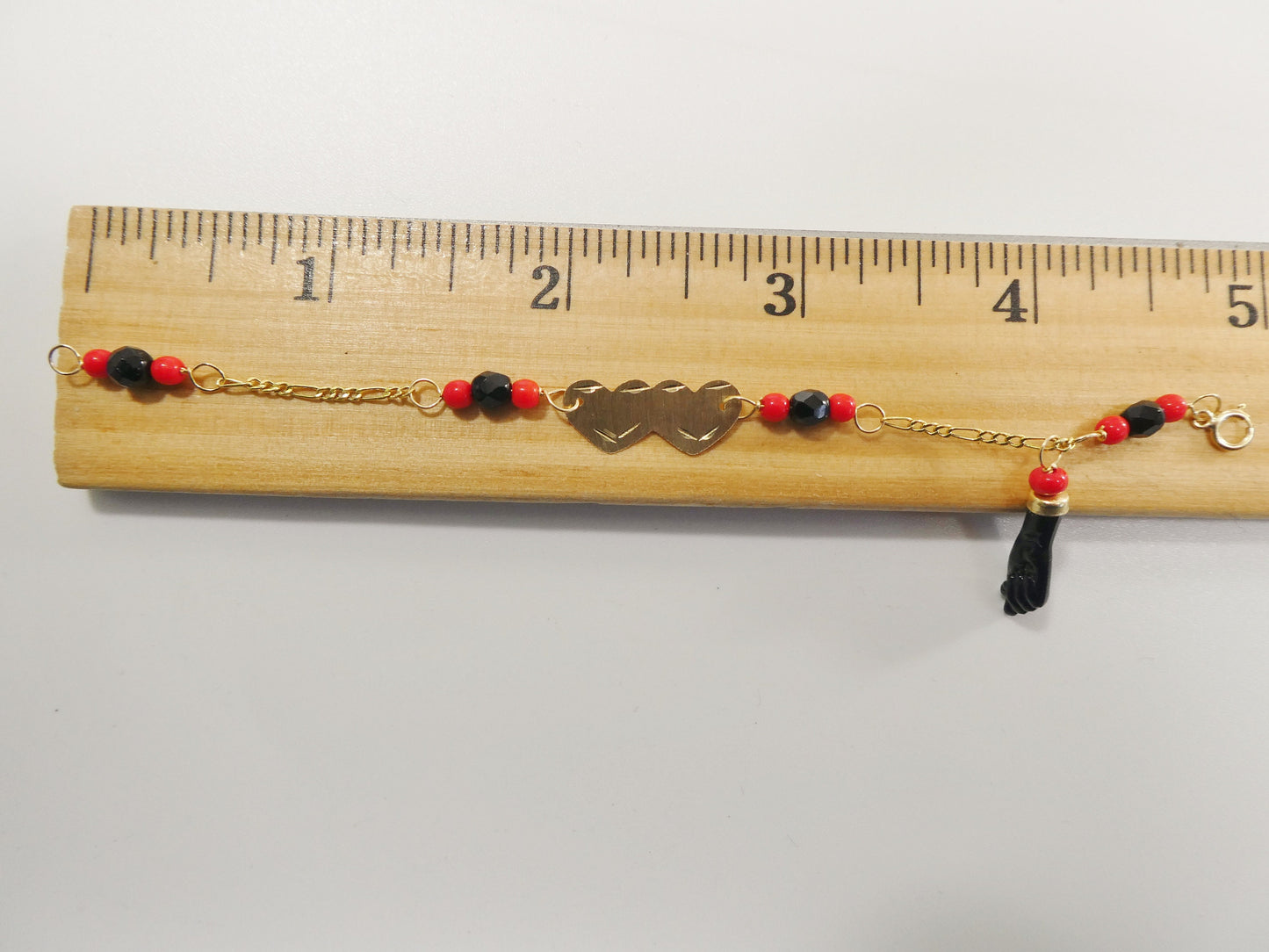 real 10k solid yellow gold 5 inch azabache heart  girl baby bracelet