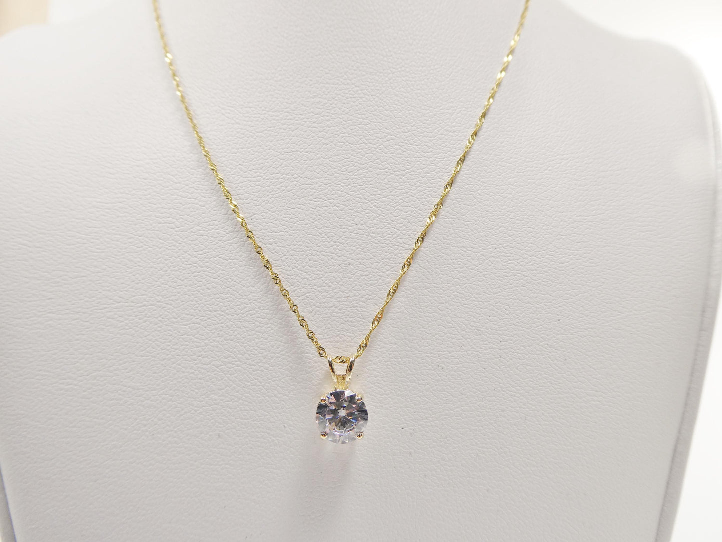 10k real solid yellow gold 16 inch chain and round stone solitaire pendent set