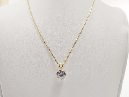 10k Real Solid Yellow Gold 16 Unch Chain and Round Stone Solitaire Pendent Set