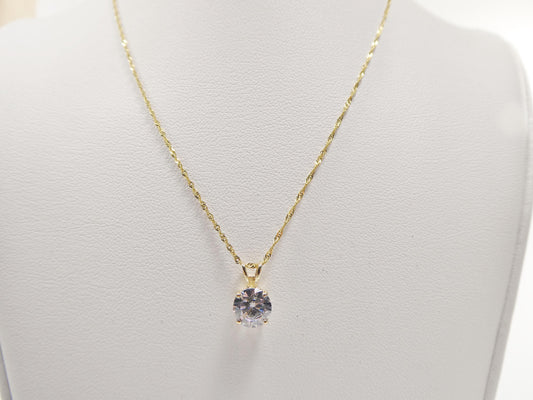10k real solid yellow gold 16 inch chain and round stone solitaire pendent set