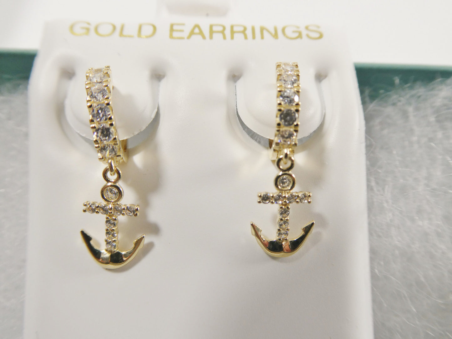 10k real yellow gold anchor dangling huggie hoop earrings