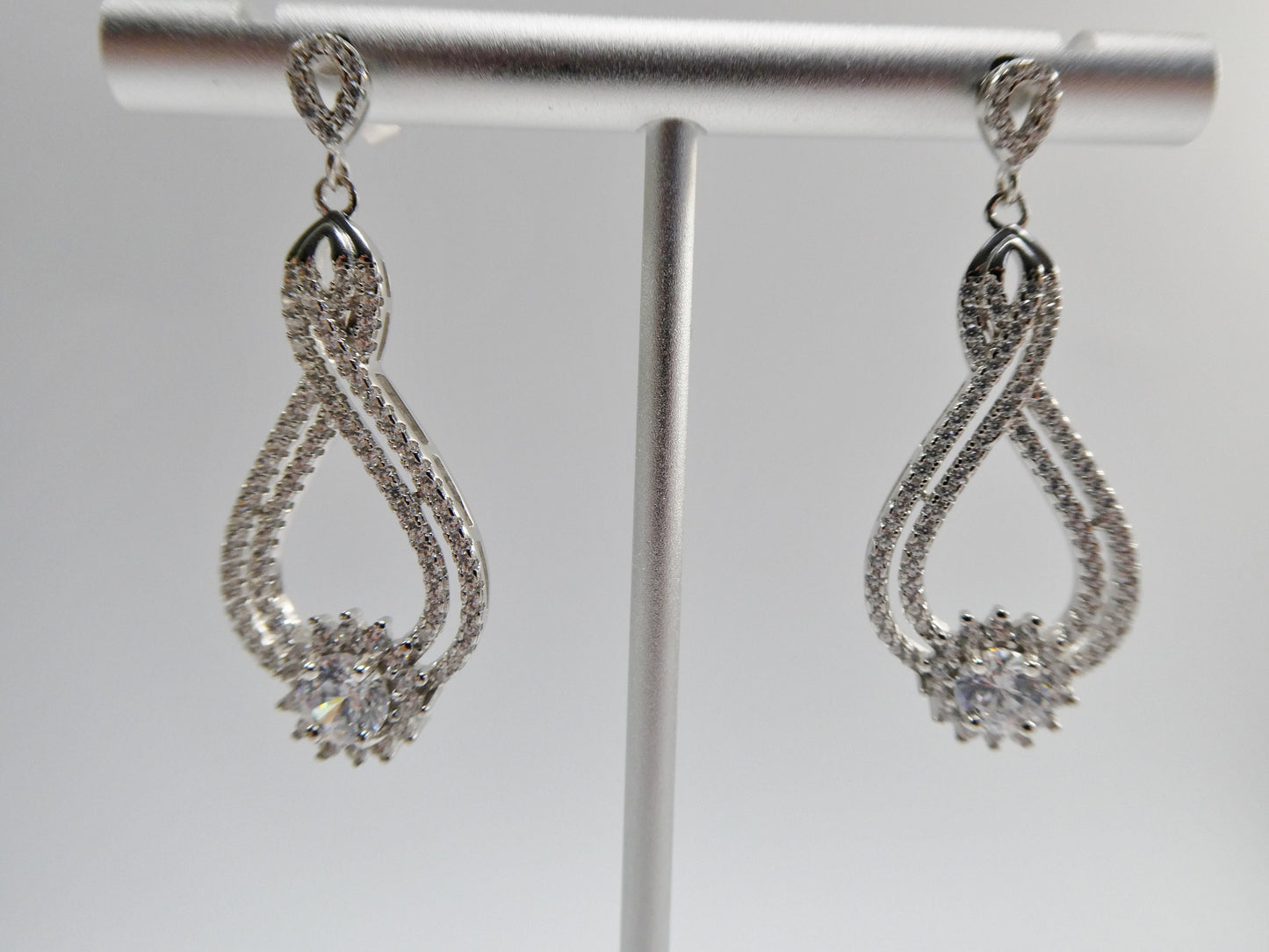 real 925 sterling silver micro pave setting 14k white gold color finish drop earrings