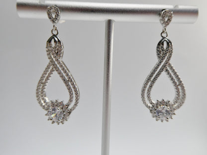 Real 925 Sterling Silver Micro Pave Setting 14k White Gold Color Finish Drop Earrings