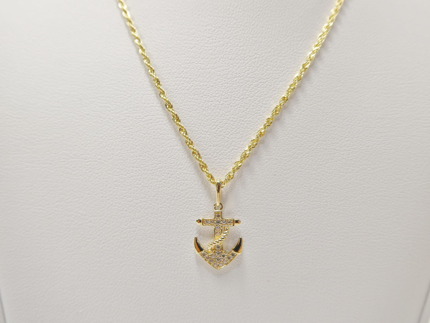 14k real solid yellow gold anchor pendent and rope necklace