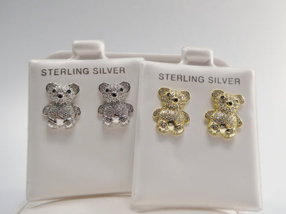 Real 925 Sterling Silver Small Teddy Bear Push Post Earring