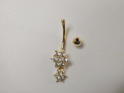14k Real Solid Yellow Gold Flower Shaped Belly Button Ring Piercing