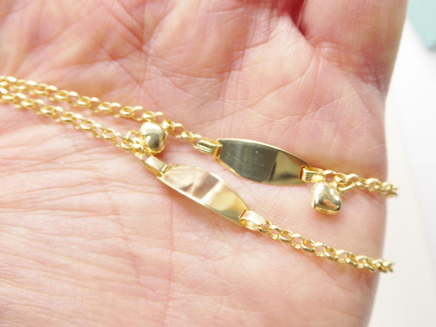 real 10k solid yellow gold 5.5/ 6.5 inch children/women heart dangling bracelet