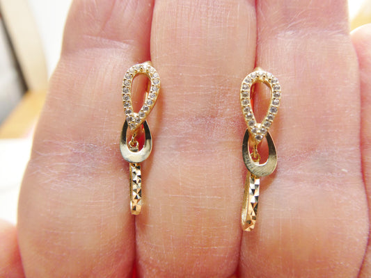 real 10k solid yellow gold designer teardrop hoop huggie earrings