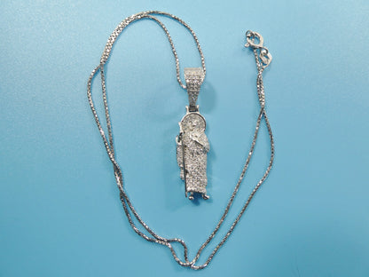 Real 925 Sterling Silver 16 Inch Box Chain And Saint Jude Small Pendent