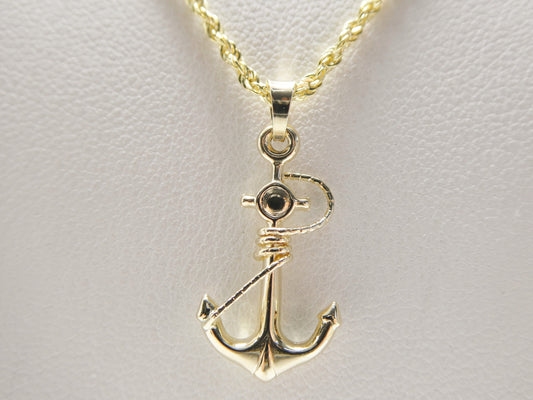 14k real solid yellow gold anchor pendent and robe necklace
