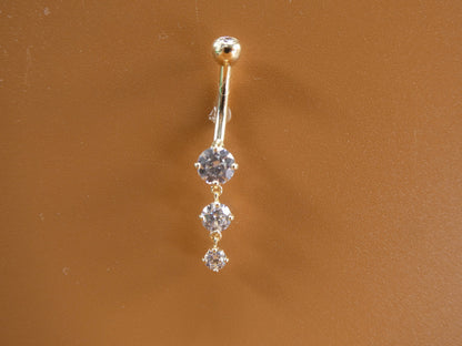 14k Real Solid Yellow Gold Flower Belly Button Ring Piercing