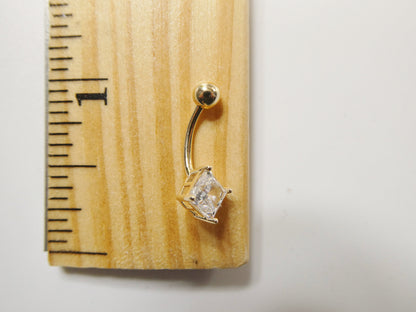 14k Real Solid Yellow Gold Square Stone Belly Button Ring Piercing