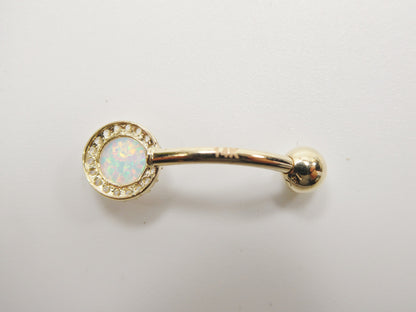 14k Real Solid Yellow Gold Circle Opal Belly Button Ring Piercing