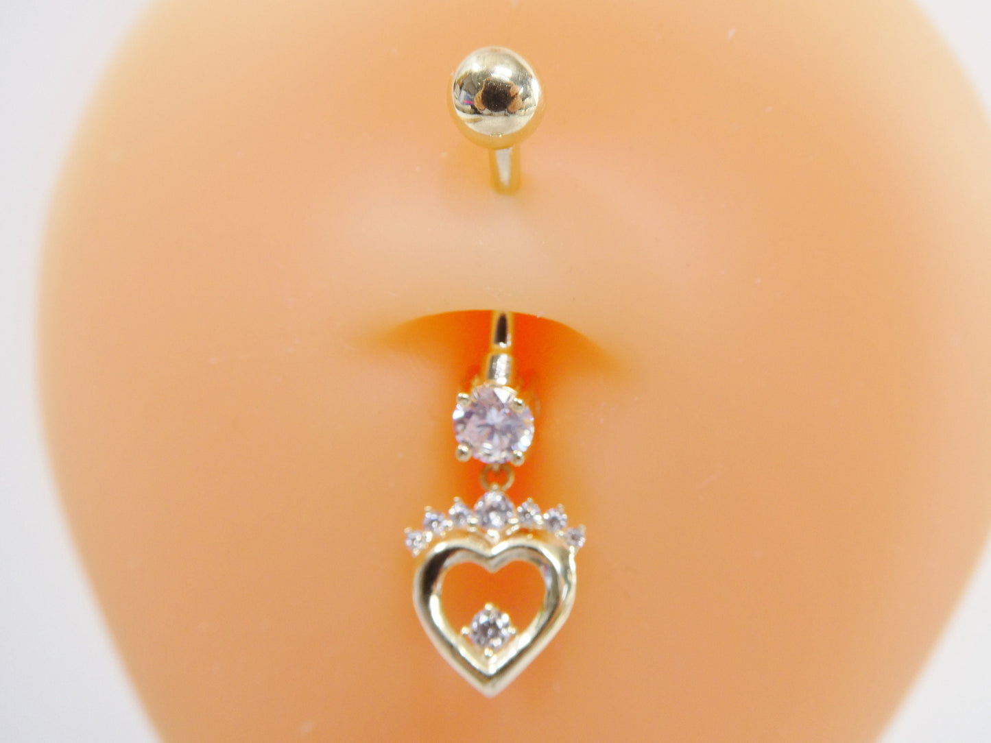 14k real solid yellow gold heart dangling belly button ring piercing