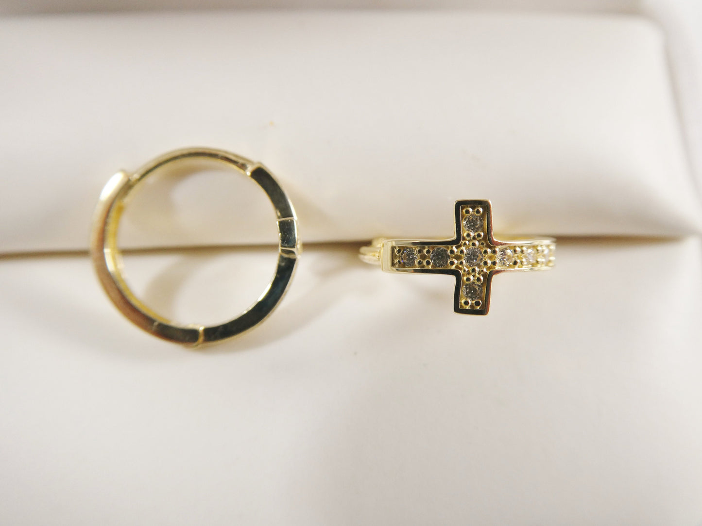real 10k solid yellow gold cross hoop huggie earring