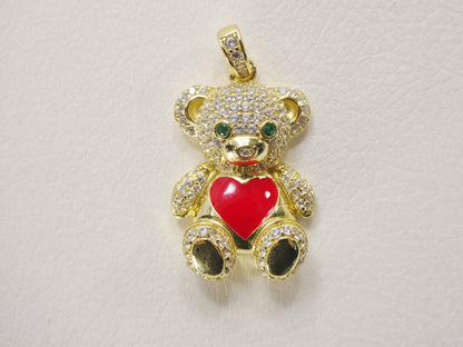 925 Sterling Silver Enamel Color Teddy Bear Pendent Set Charm