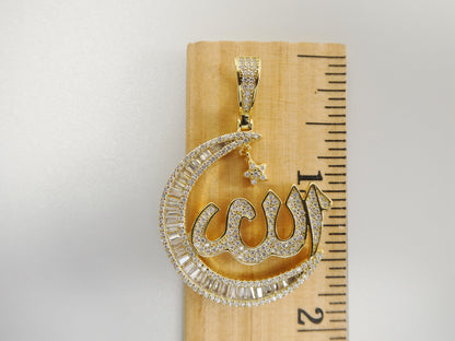 Real 925 Sterling Silver Large Muslim Allah Pendent Baguette Stone Charm