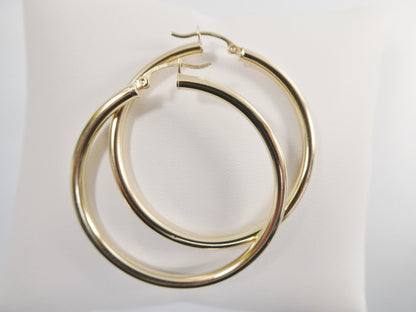 Real 10k Solid Yellow Gold Plain High Polish 45 mm Hoop Huggie Earrings