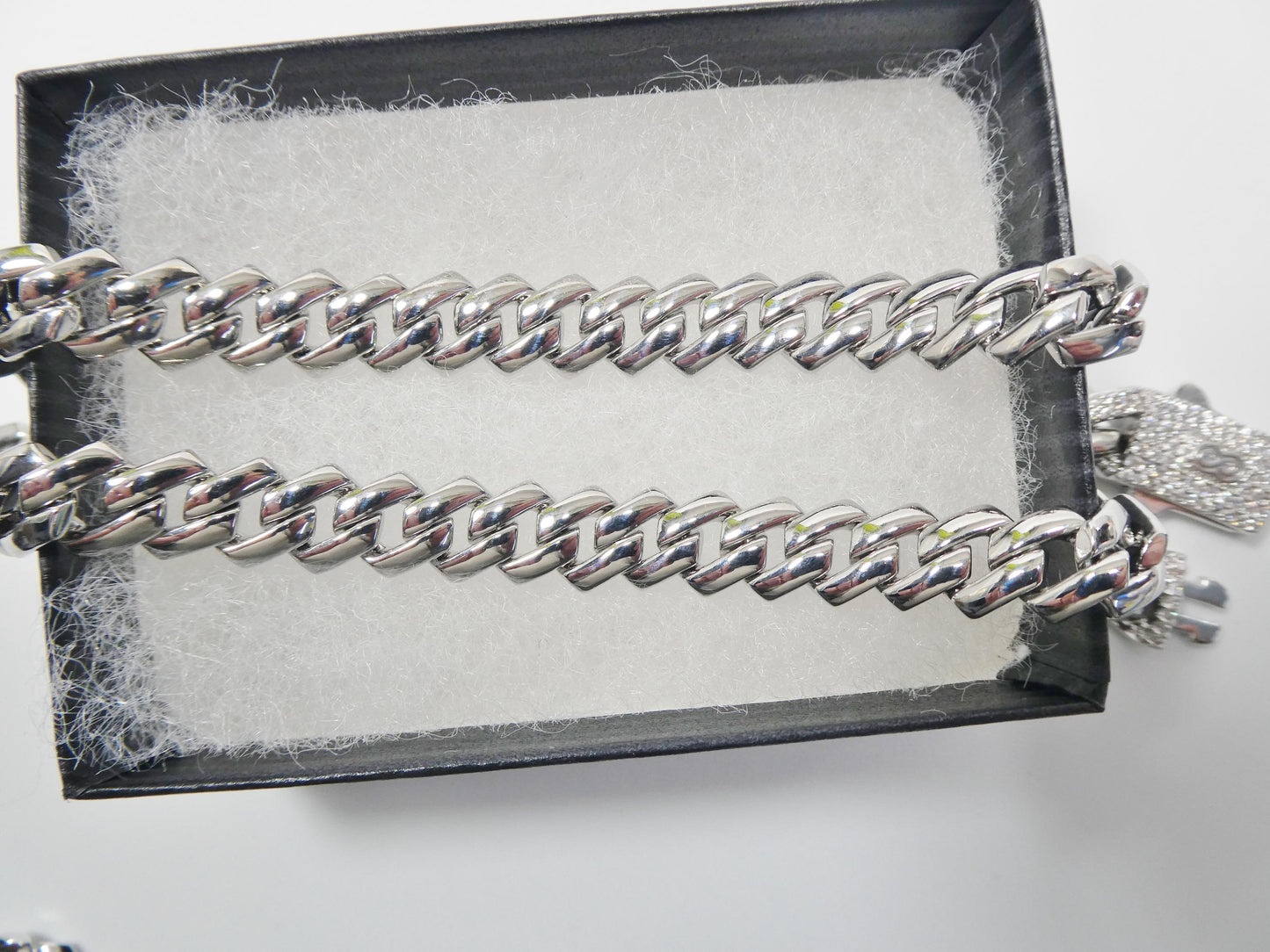 Monaco Cuban necklace brass rhodium plated 14k white gold filled 9mm