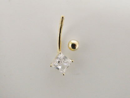 14k Real Solid Yellow Gold Square Stone Belly Button Ring Piercing