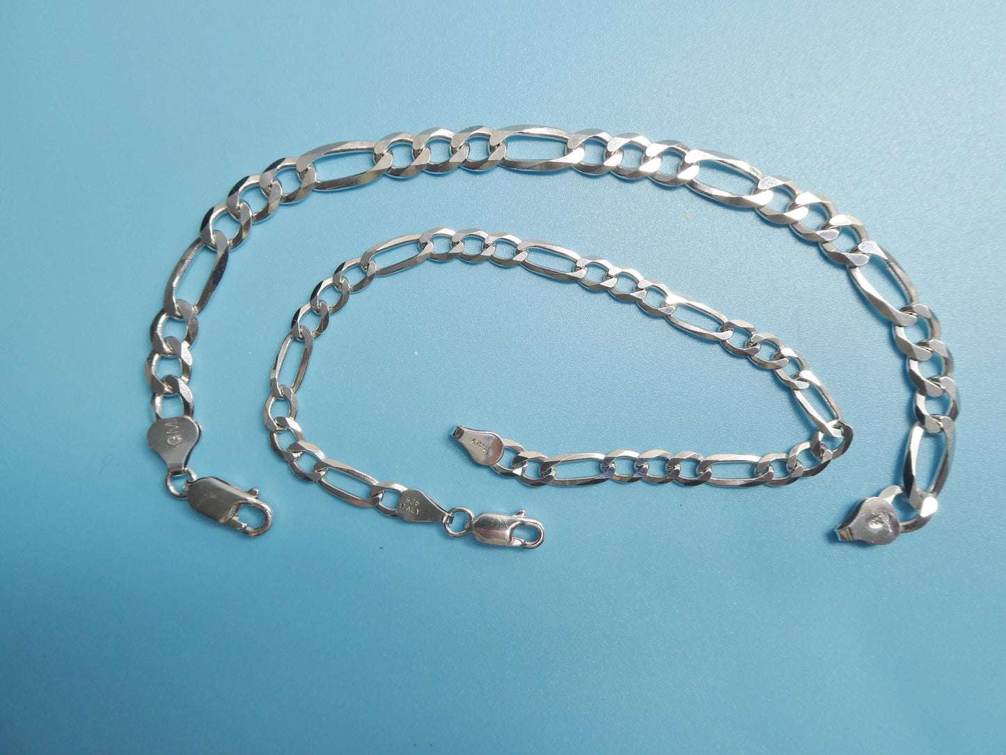 real 925 sterling silver 8 inch figaro concave bracelet