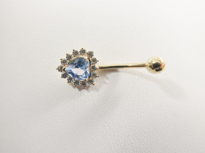 14k Real Solid Yellow Gold Color Stone Heart Belly Button Ring Piercing