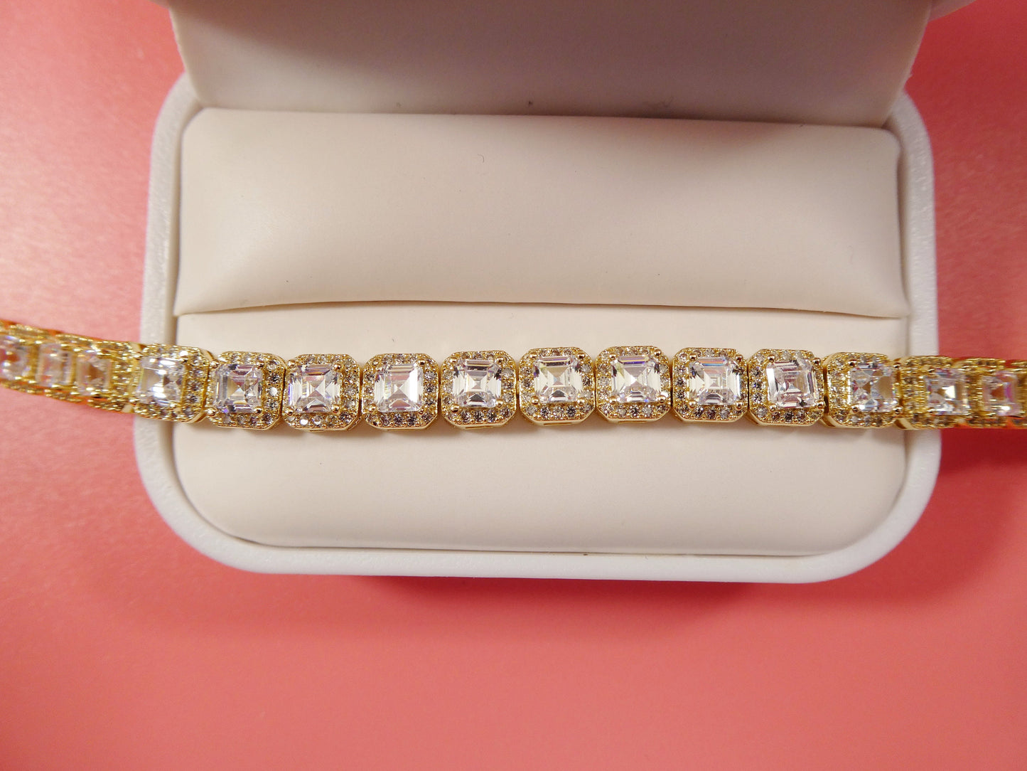 7 inch 18k gold filled ladies bracelet 4mm princess cubic zirconia stone