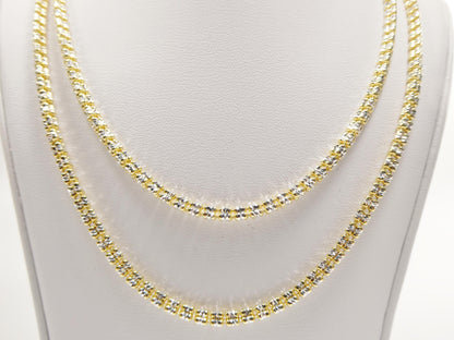 Real 925 Sterling Silver 3 Line Diamond Cut Ice Link Chain Necklace