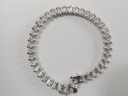 Real 925 Sterling Silver Full Stone Baguette Bracelet