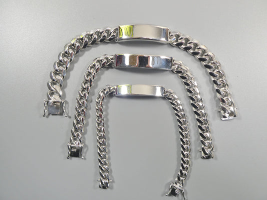 real 925 sterling silver 9 inch solid Miami ID men bracelet 14k white gold finish