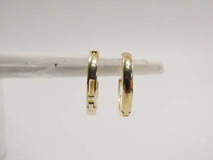 Real 10k Solid Yellow Gold Plain High Polish 15mm Hoop Huggie Earrings