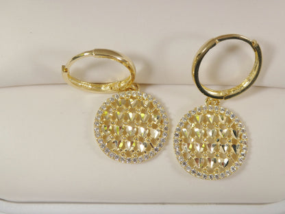10k Real Solid Yellow Gold Circle Drop All Tiny Heart Huggie Earrings