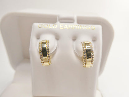 Real 10k Solid Yellow Gold Designer Hoop Huggie Earrings