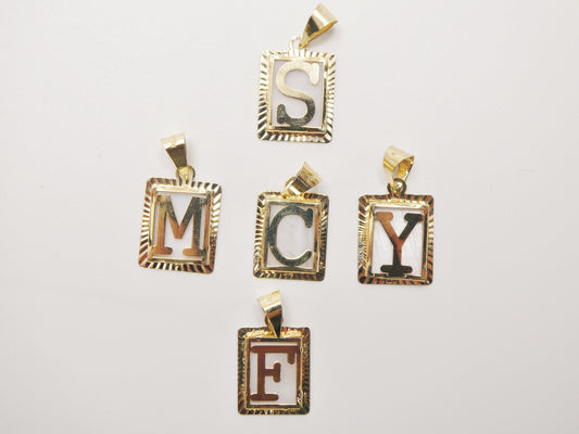 10k real solid yellow gold mother of pearl initial alphabet pendent charm