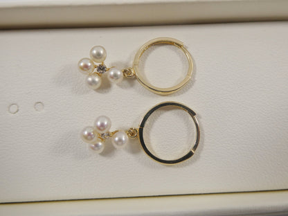 10k Real Yellow Gold Pearl Dangle Plain Huggie Earrings