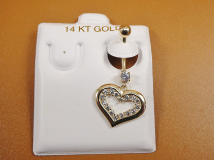 14k Real Solid Yellow Gold Heart Dangling Belly Ring