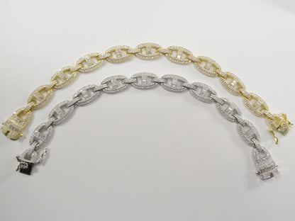Real 925 Sterling Silver Mariner Link Full Stone Micro Setting Bracelet