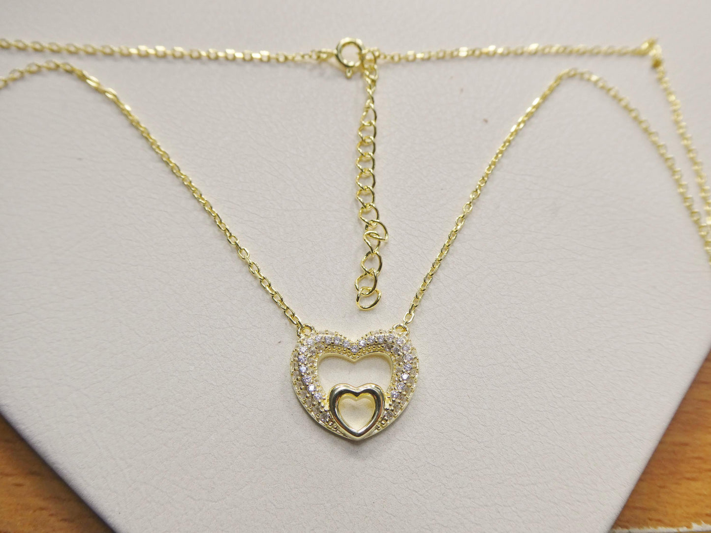 heart Necklace: 925 Sterling Silver, 14k Gold Finish