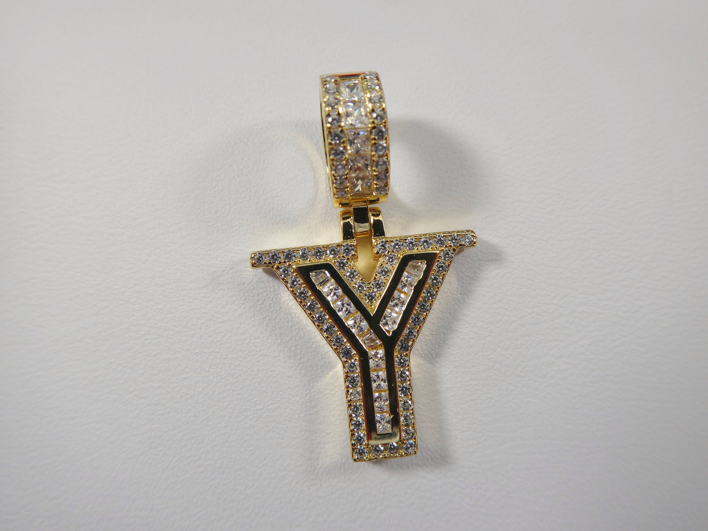Sterling Silver Initial Pendant: 14K Gold Tone Baguette, Miami Chain