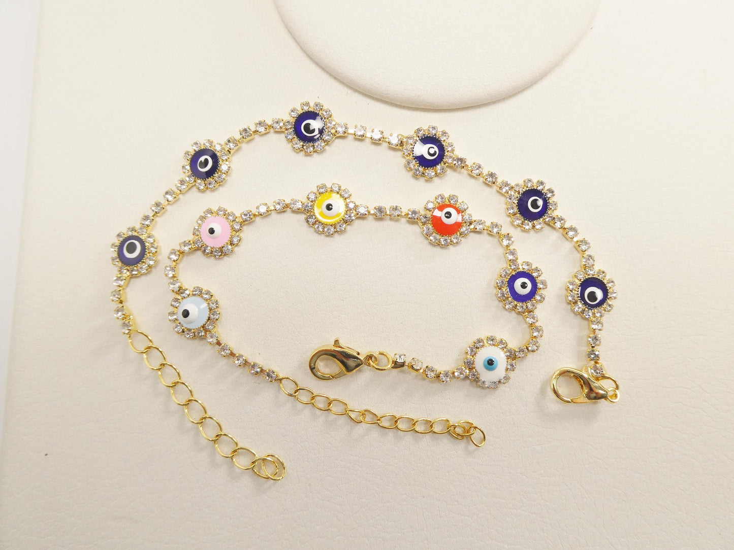 6 inch plus extension evil eye 14k gold filled circle blue color bracelet