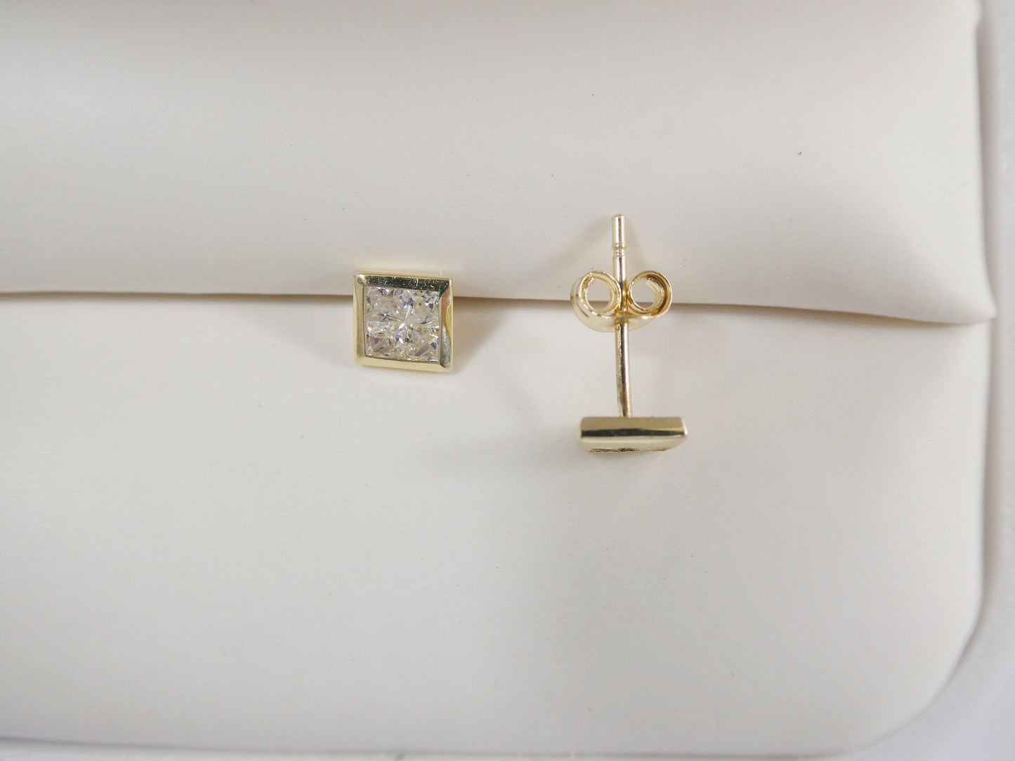 real 10k solid yellow gold push post square stud earrings