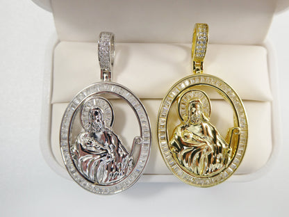 Real 925 Sterling Silver Oval Saint Judas Baguette Stone Setting Pendent